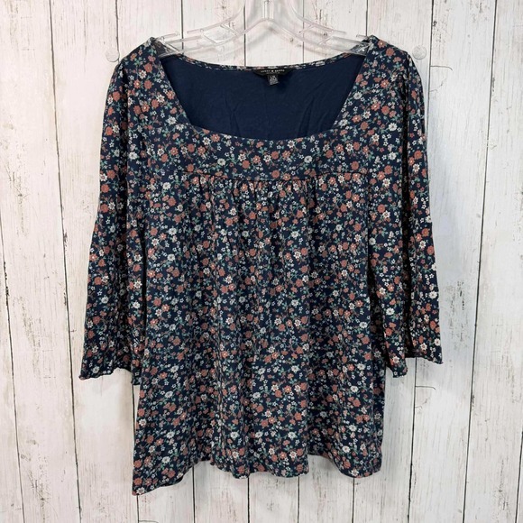 Lucky Brand Tops - Lucky Brand Women's Floral Boho Top Navy Peasant Blouse 3/4 Sleeve Size‎ L